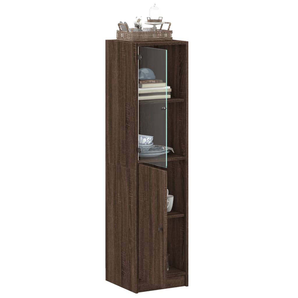 Armoire haute avec porte vitrée 35x37x142 cm couleur chêne