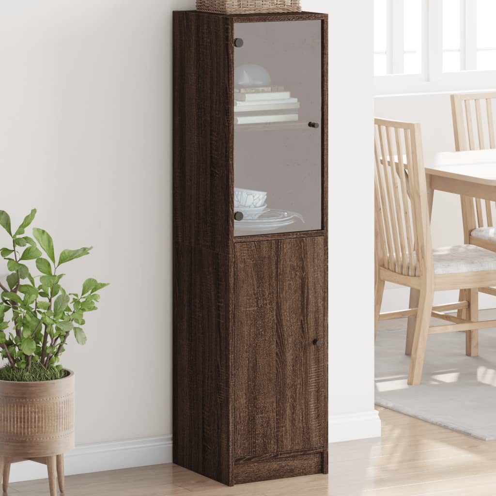 Armoire haute avec porte vitrée 35x37x142 cm couleur chêne