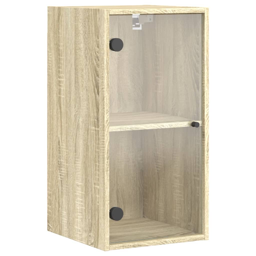 Wandkast met glazen deuren 35x37x68,5 cm eikenkleurig