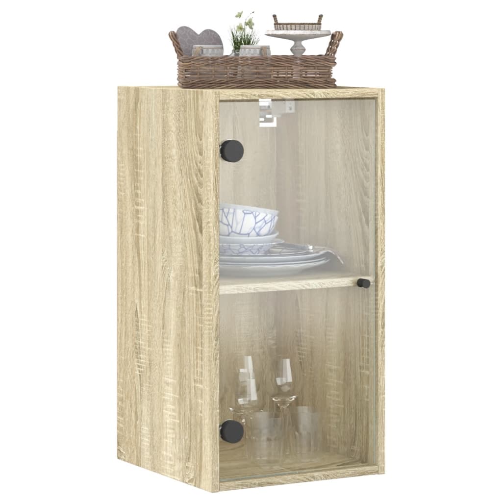 Wandkast met glazen deuren 35x37x68,5 cm eikenkleurig