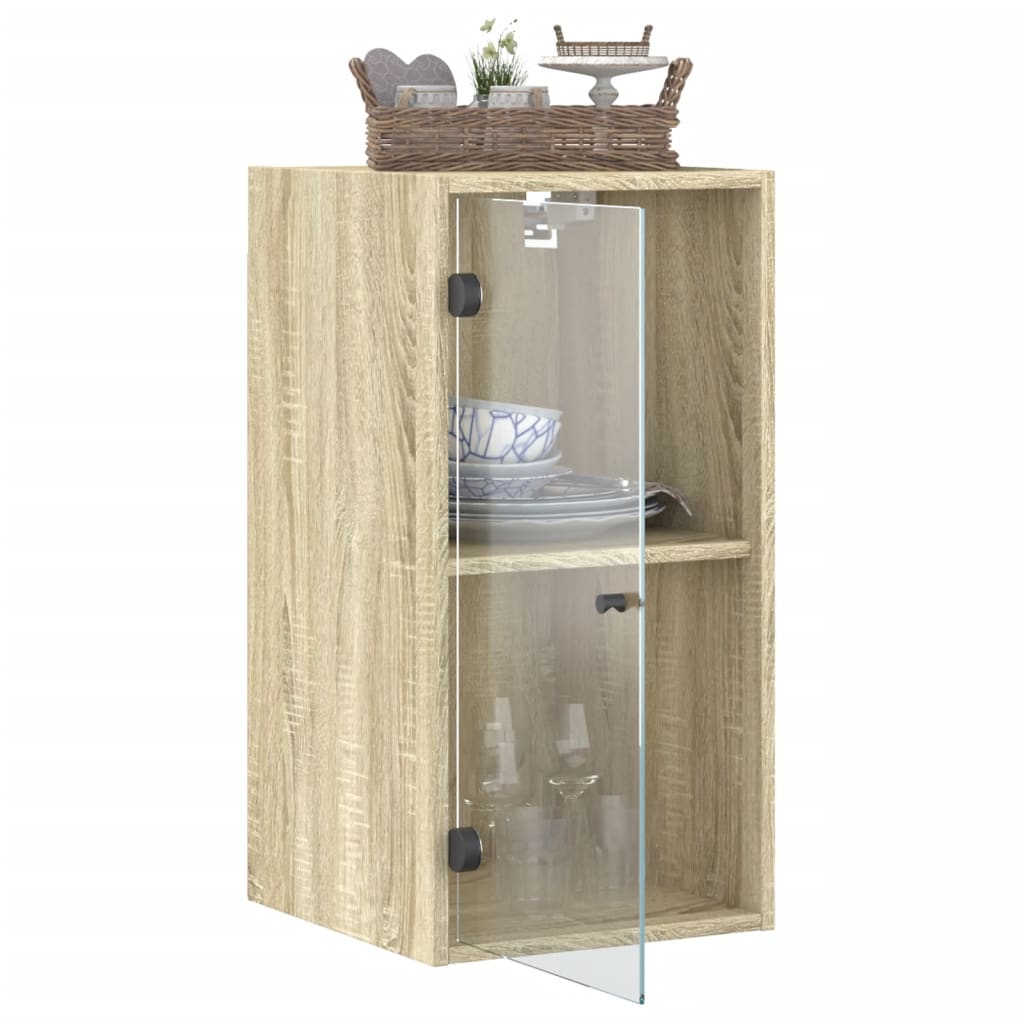 Wandkast met glazen deuren 35x37x68,5 cm eikenkleurig