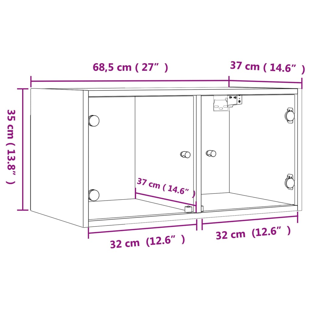 Wandkasten met glazen deuren 2 st 68,5x37x35 cm