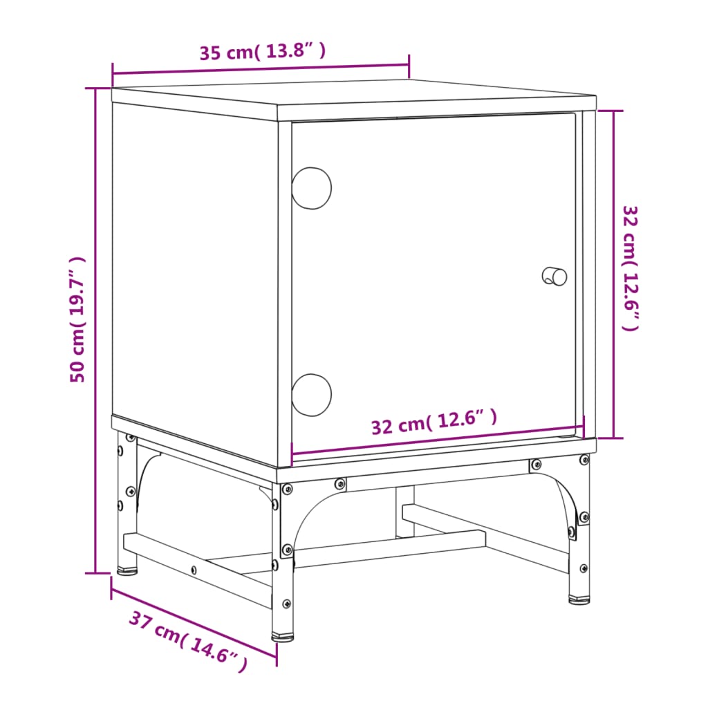 Tables de chevet avec portes vitrées 2 pcs 35x37x50 cm