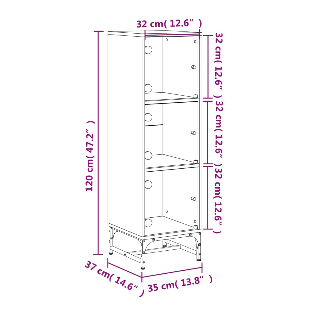 Armoire haute avec portes vitrées 35x37x120 cm