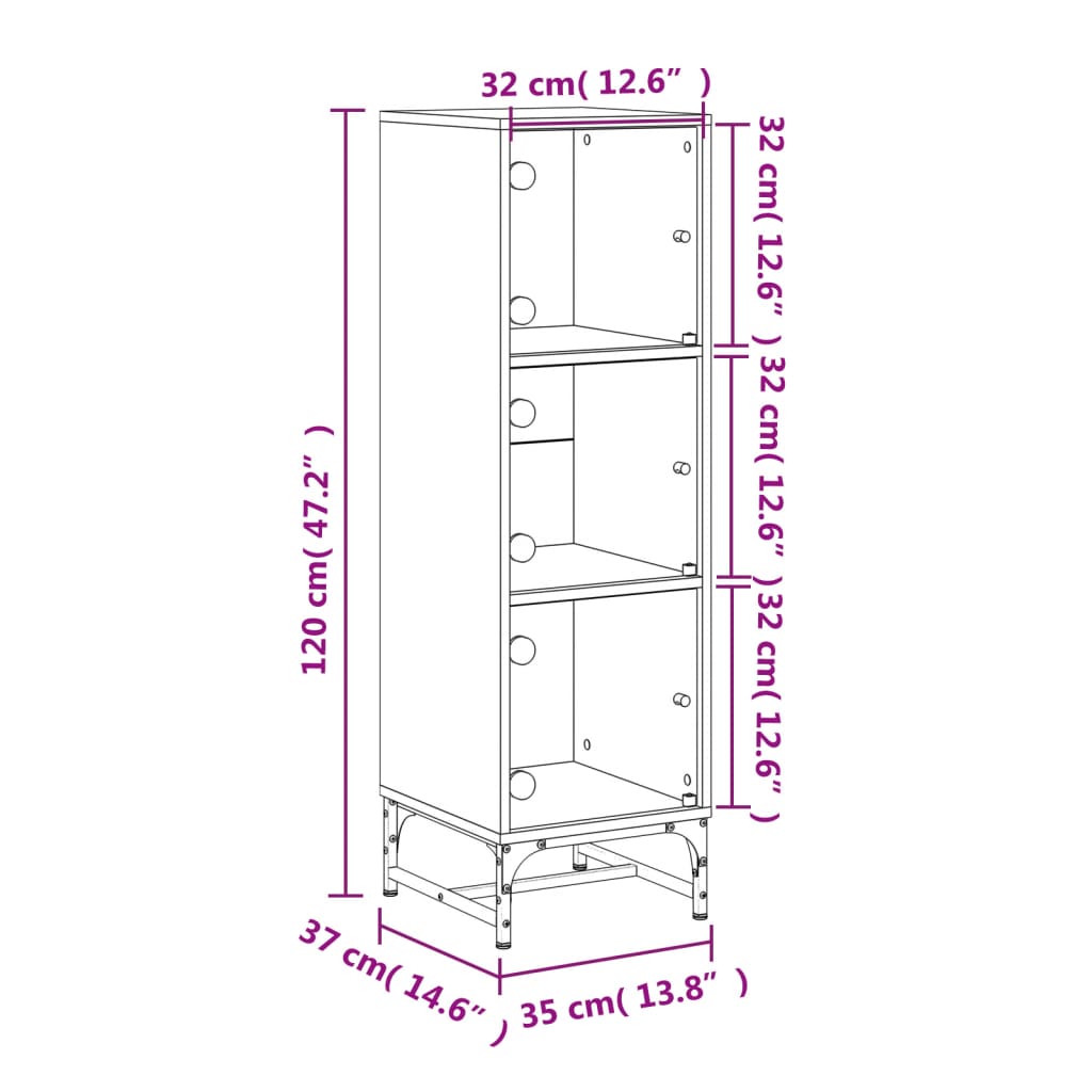 Armoire haute avec portes vitrées 35x37x120 cm