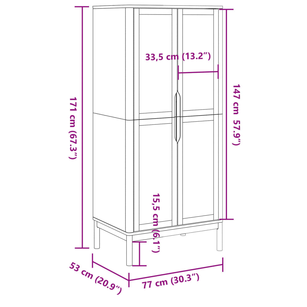 Kledingkast FLORO 77x53x171 cm massief grenenhout