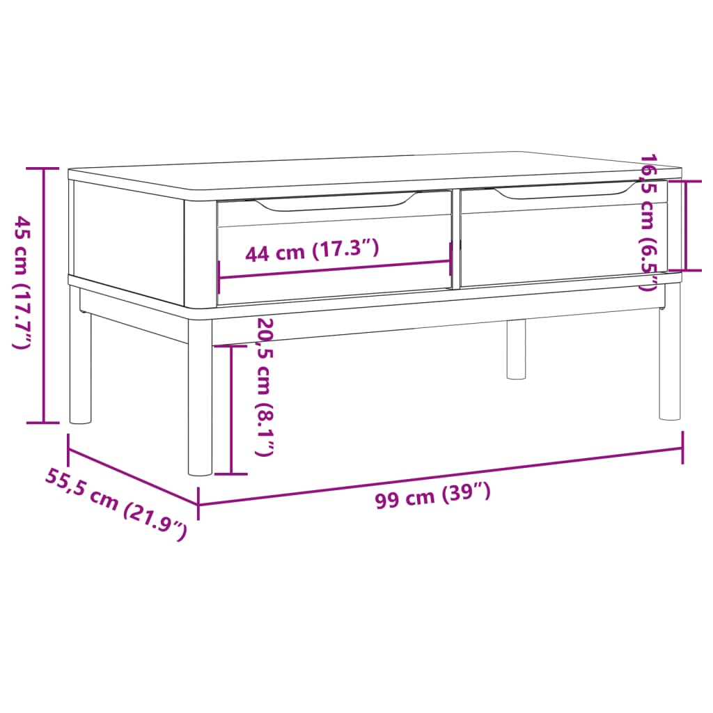 Salontafel FLORO 99x55,5x45 cm massief grenenhout