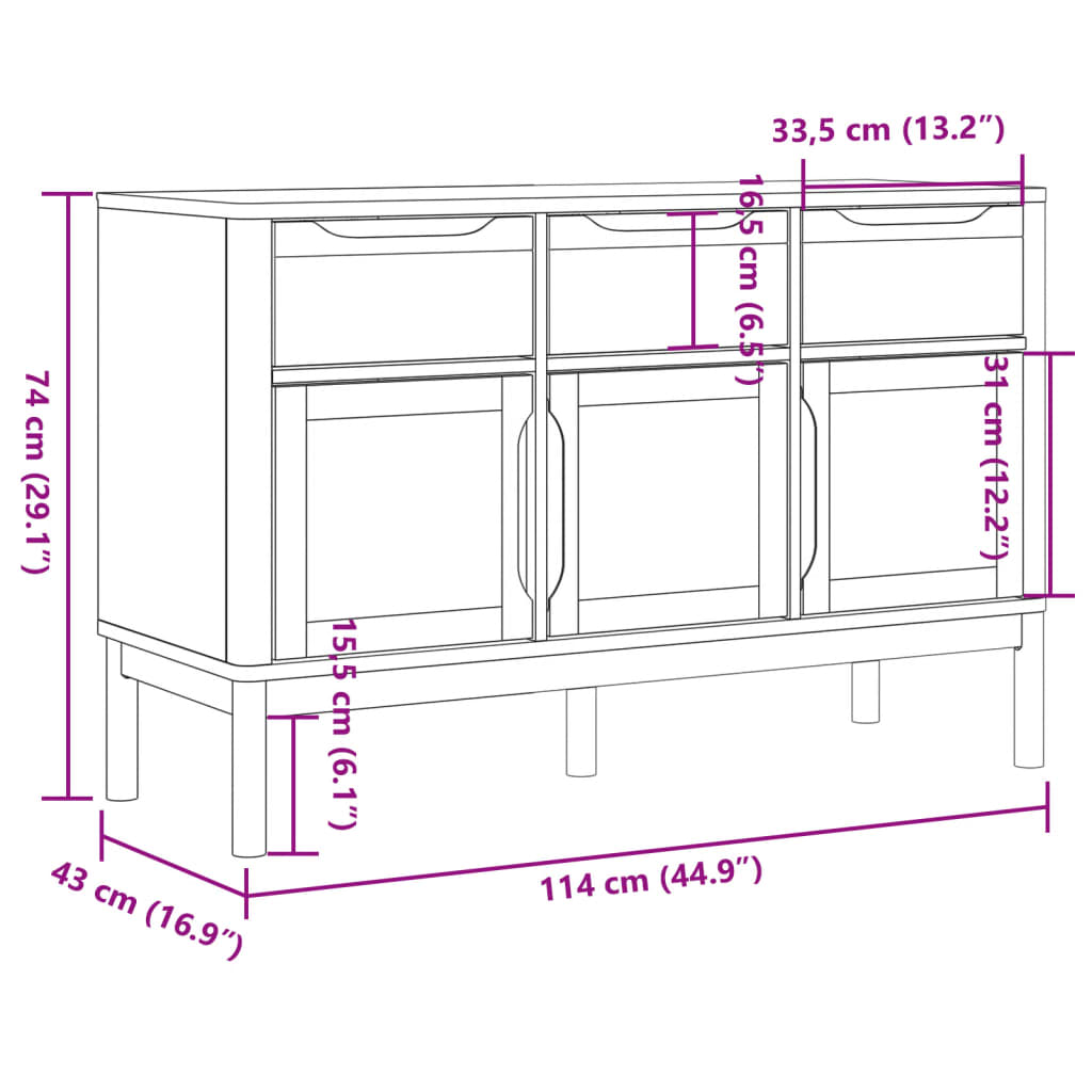 Dressoir FLORO 114x43x74 cm massief grenenhout