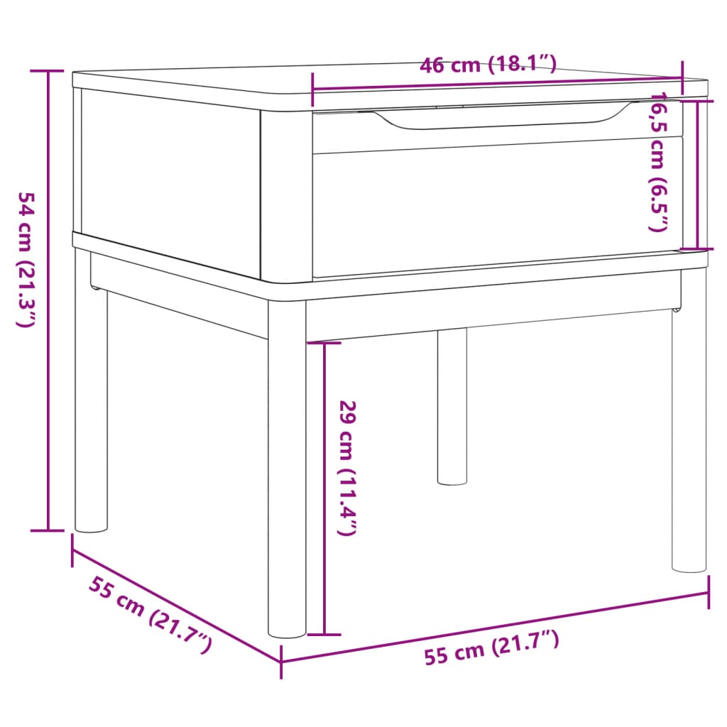 Lamptafel FLORO 55x55x54 cm massief grenenhout