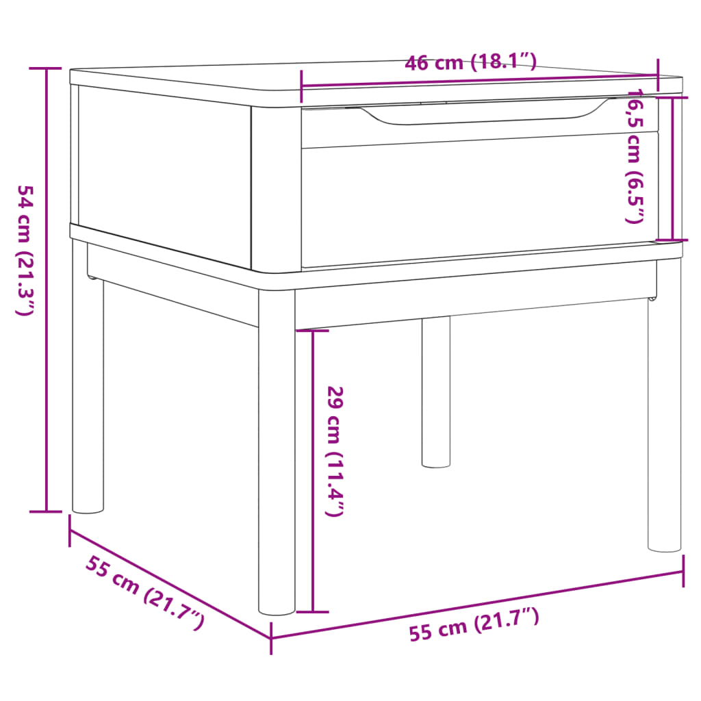 Lamptafel FLORO 55x55x54 cm massief grenenhout