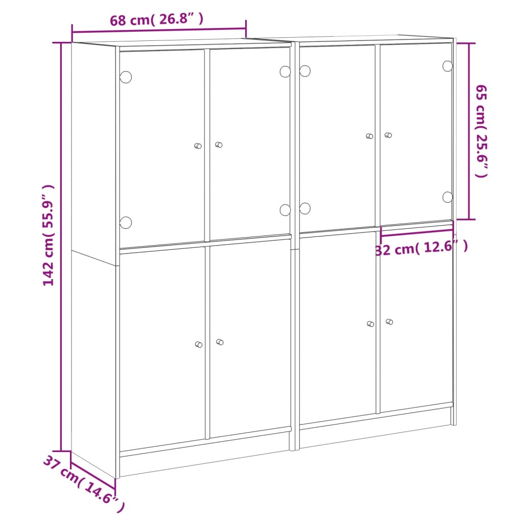 Bibliothèque avec portes 136x37x142 cm en bois travaillé