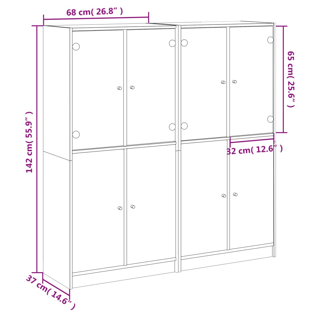 Bibliothèque avec portes 136x37x142 cm en bois travaillé