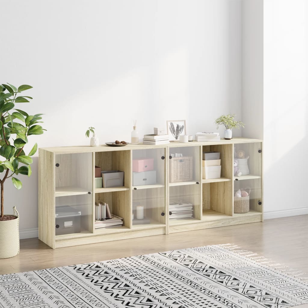 Boekenkast met deuren 204x37x75 cm hout eikenkleurig