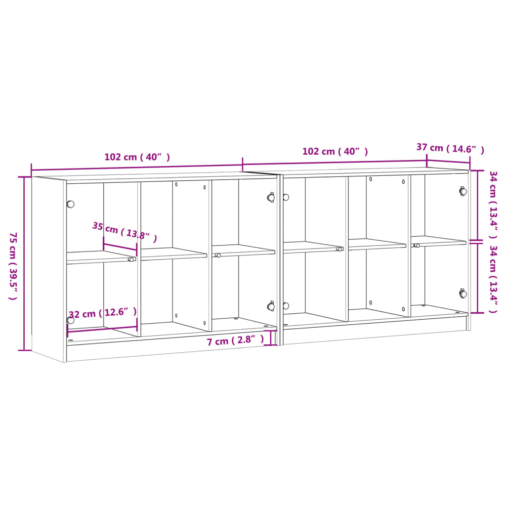 Bibliothèque avec portes 204x37x75 cm bois couleur chêne