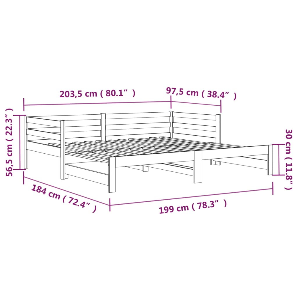 Canapé lit gigogne 90x200 cm en pin massif