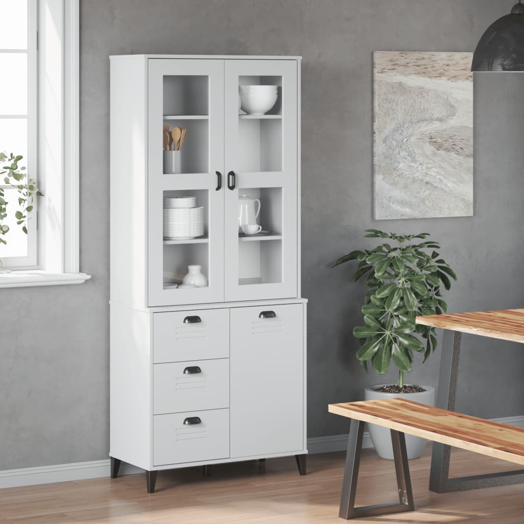 Armoire haute VIKEN 80x40x190 cm en bois de pin massif gris anthracite