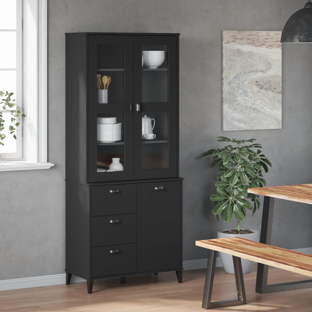 Armoire haute VIKEN 80x40x190 cm en bois de pin massif gris anthracite