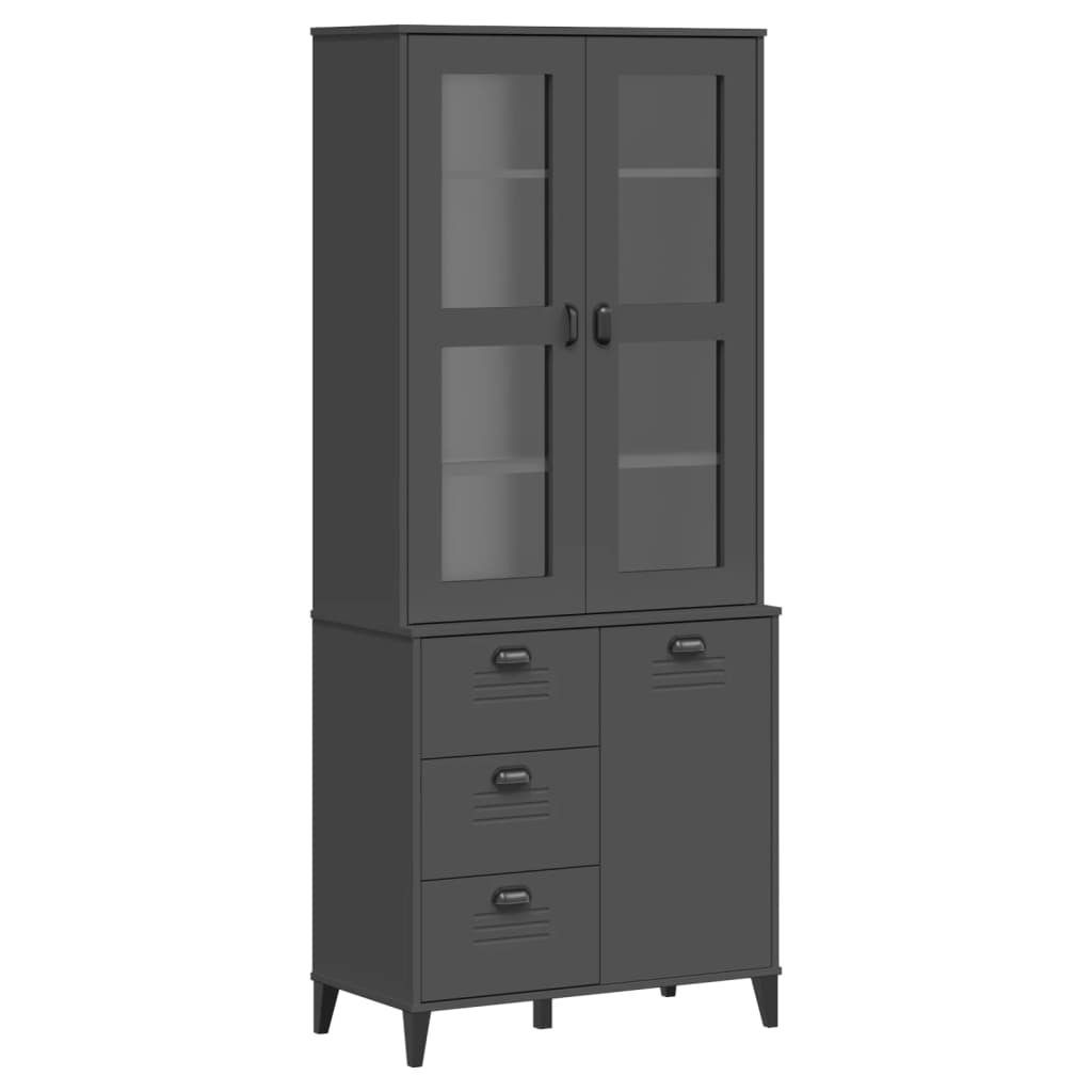 Armoire haute VIKEN 80x40x190 cm en bois de pin massif gris anthracite