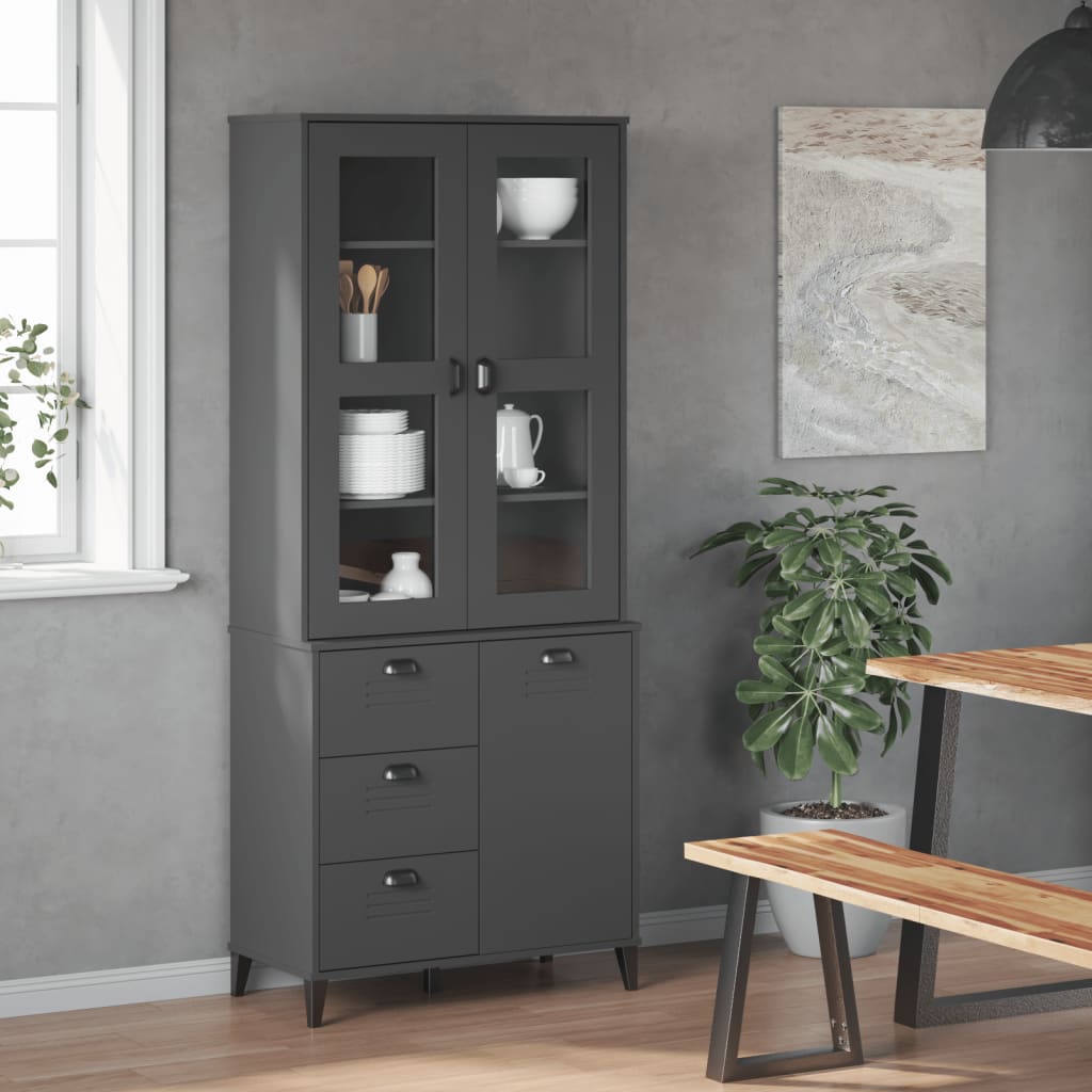 Armoire haute VIKEN 80x40x190 cm en bois de pin massif gris anthracite