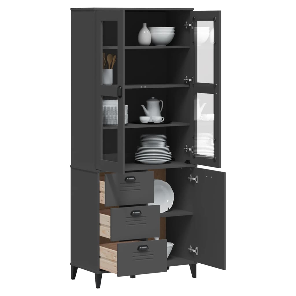 Armoire haute VIKEN 80x40x190 cm en bois de pin massif gris anthracite