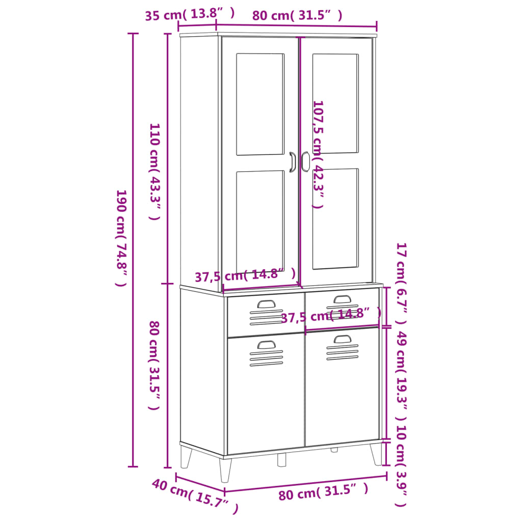 Armoire haute VIKEN 80x40x190 cm en bois de pin massif