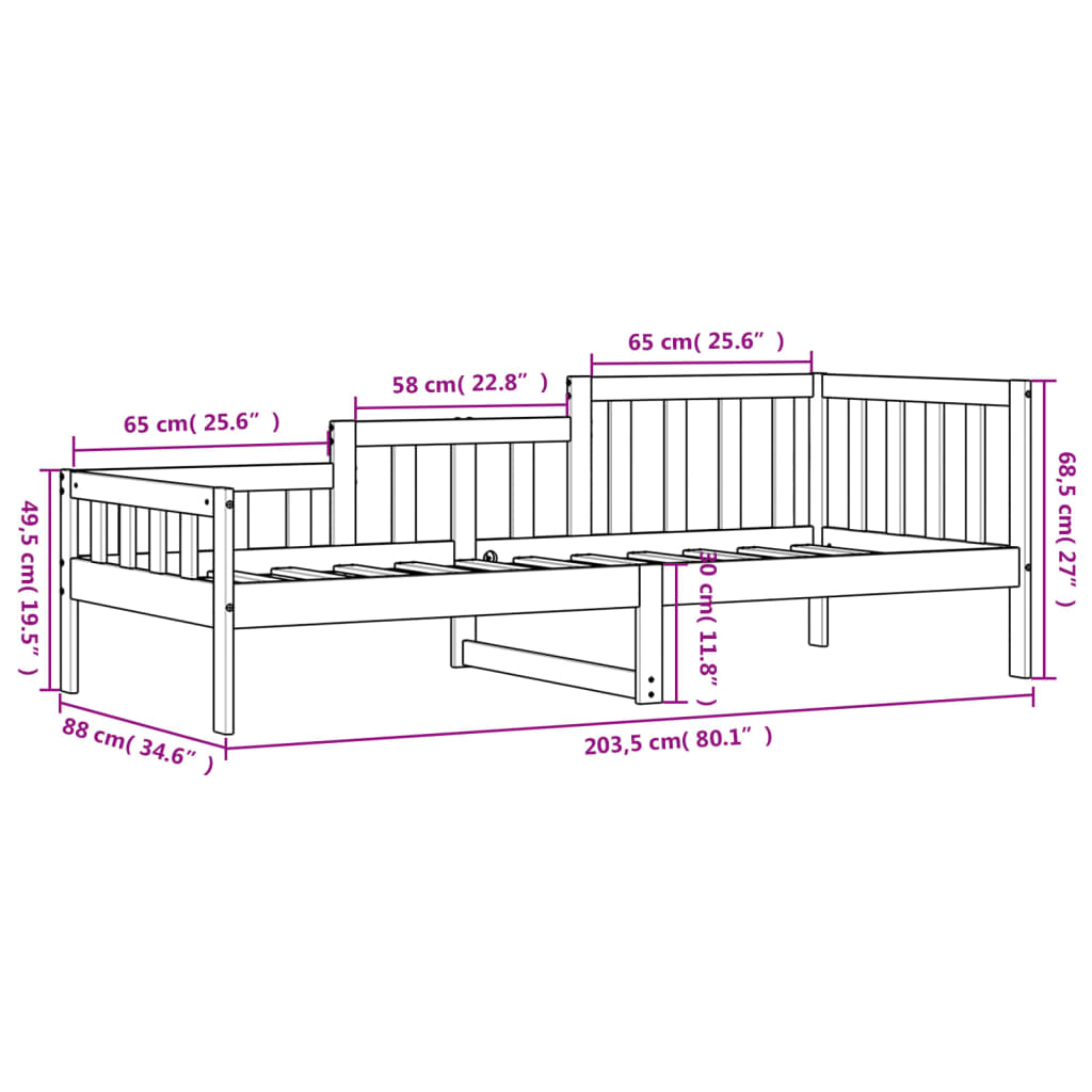 Slaapbank 80x200 cm massief grenenhout