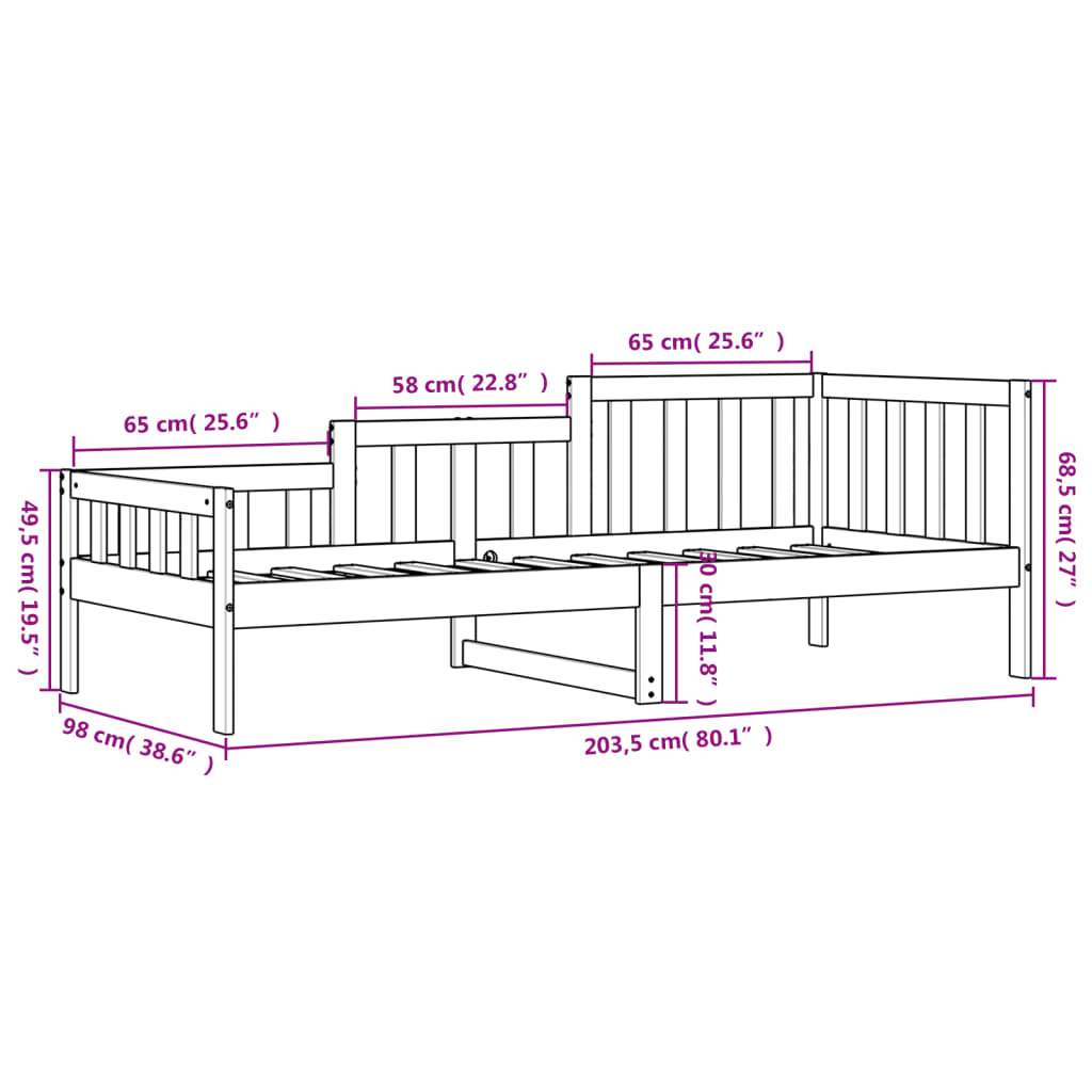 Slaapbank 80x200 cm massief grenenhout