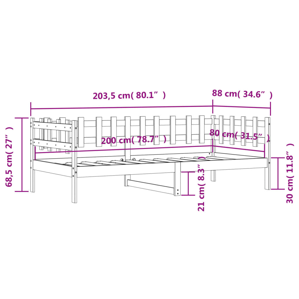 Slaapbank 90x190 cm massief grenenhout