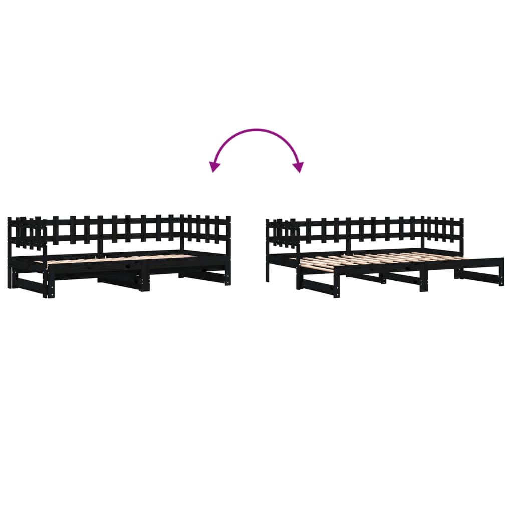 Slaapbank uitschuifbaar massief grenenhout 2x(90x190) cm