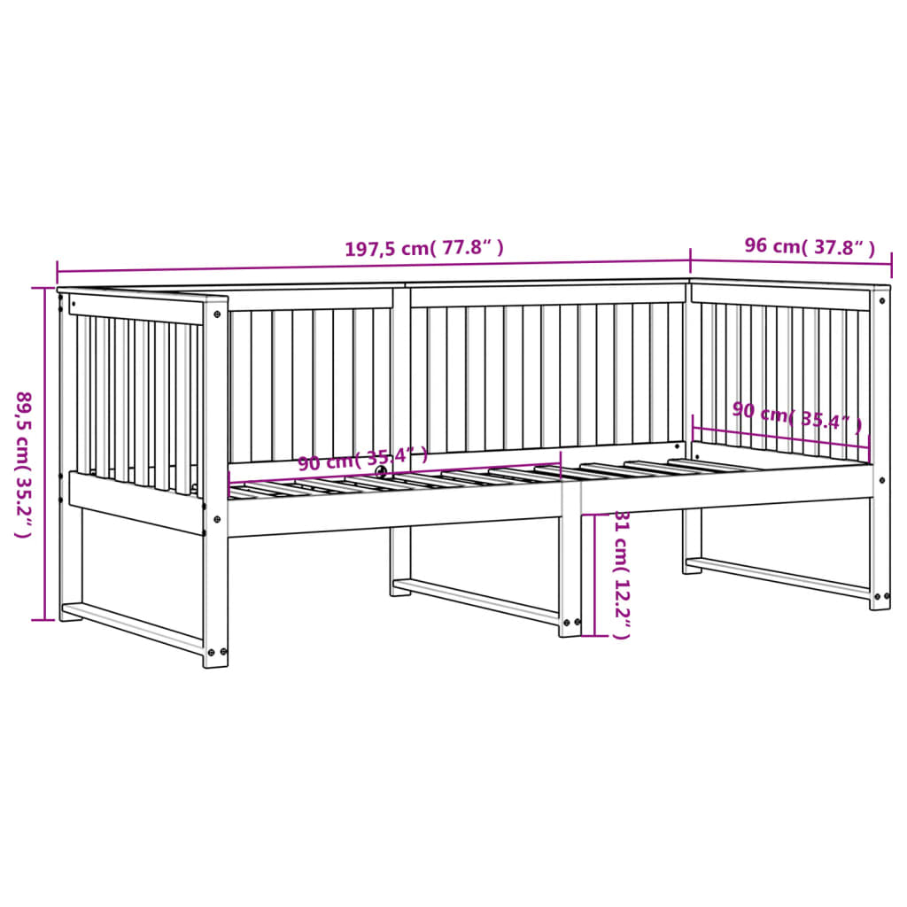 Slaapbank 75x190 cm massief grenenhout wit