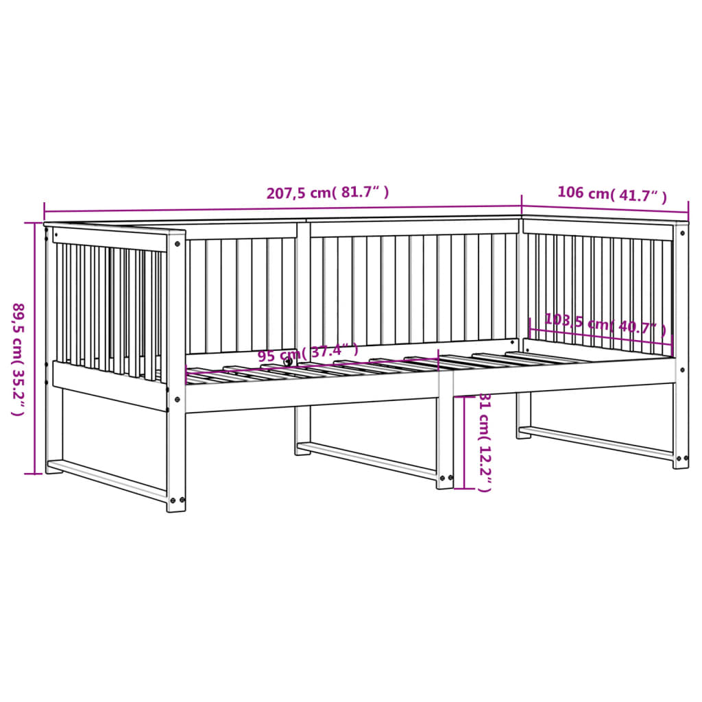 Slaapbank 75x190 cm massief grenenhout wit