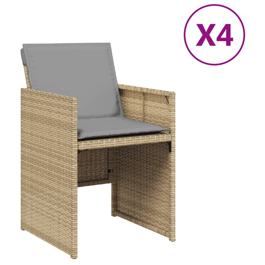 Chaises de jardin 4 pcs avec coussins poly rotin mélangé beige