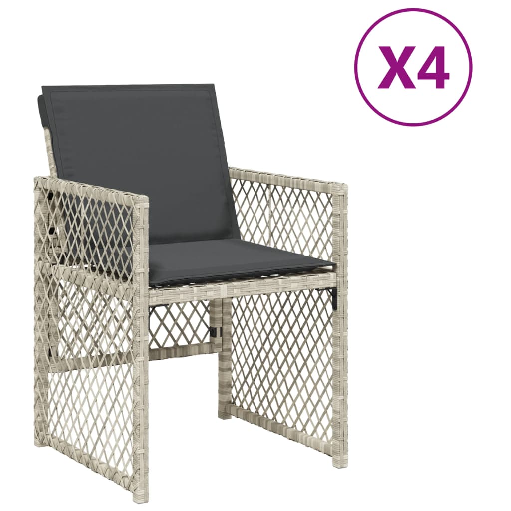 Chaises de jardin 4 pcs avec coussins poly rotin gris clair