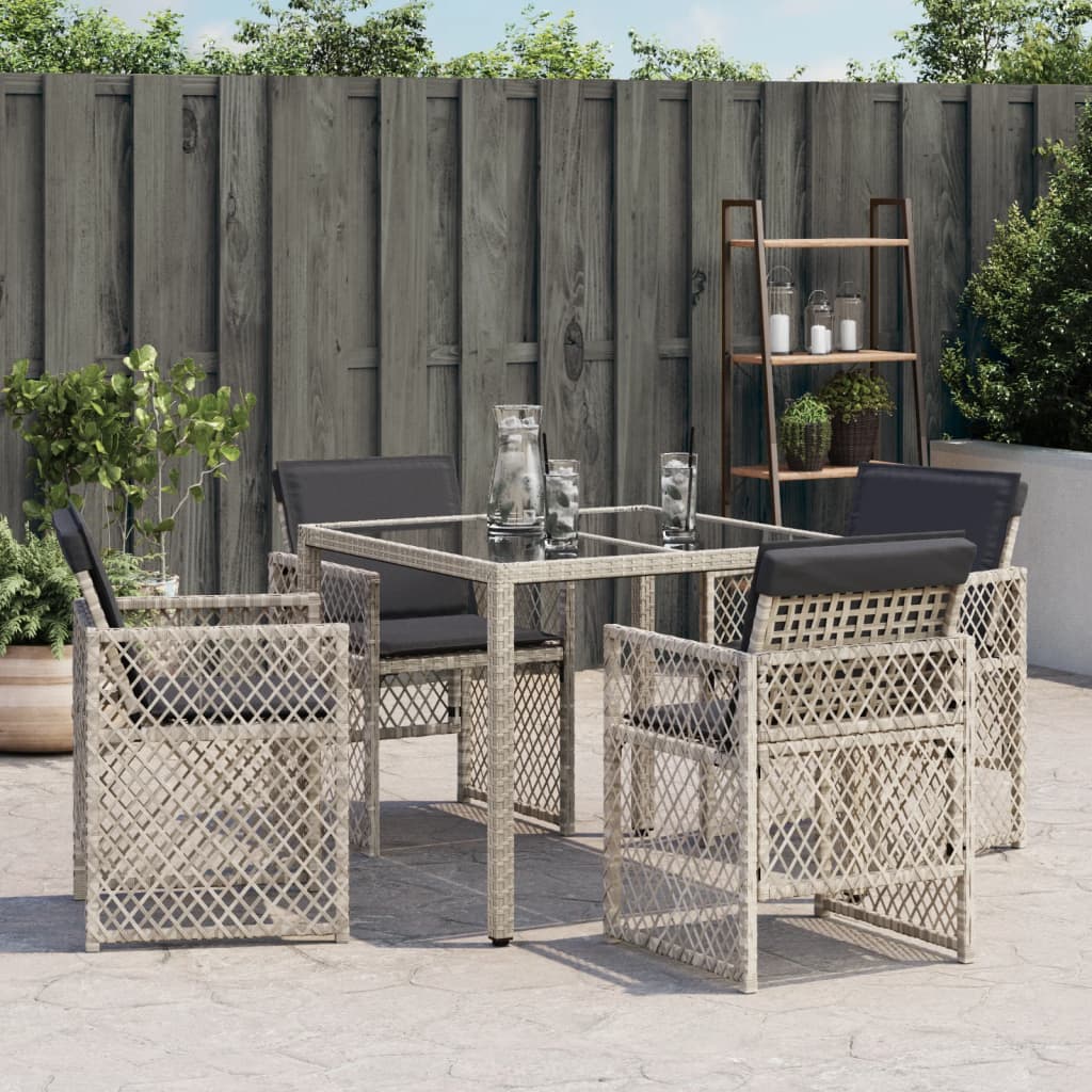 Tuinstoelen 4 st met kussens poly rattan lichtgrijs