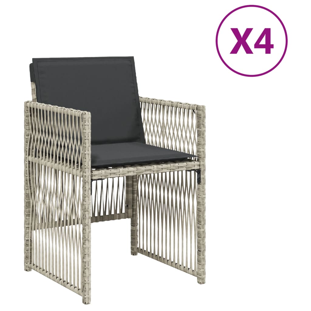 Tuinstoelen 4 st met kussens poly rattan lichtgrijs