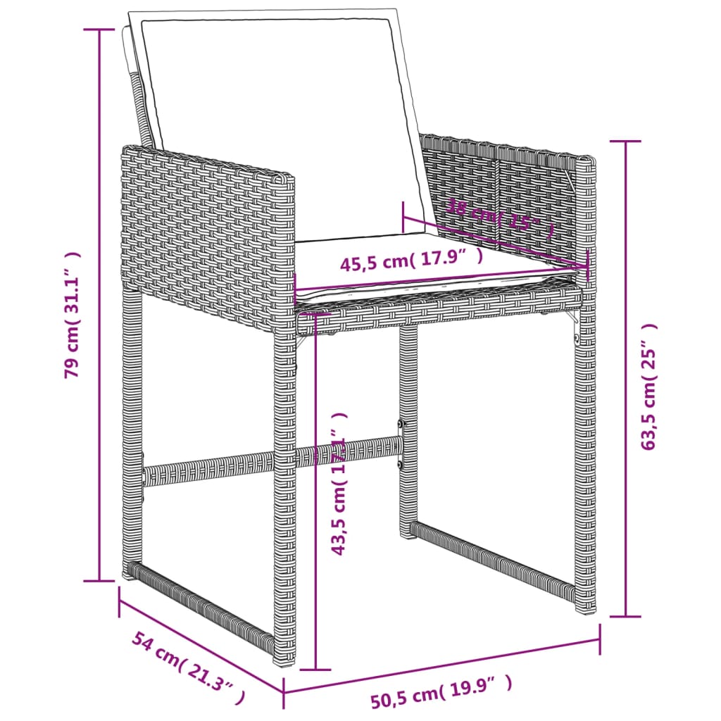 Tuinstoelen 4 st met kussens poly rattan