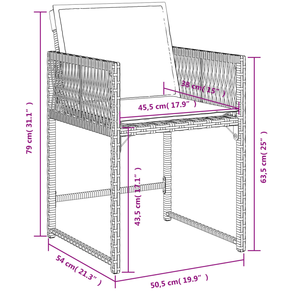 Tuinstoelen 4 st met kussens poly rattan