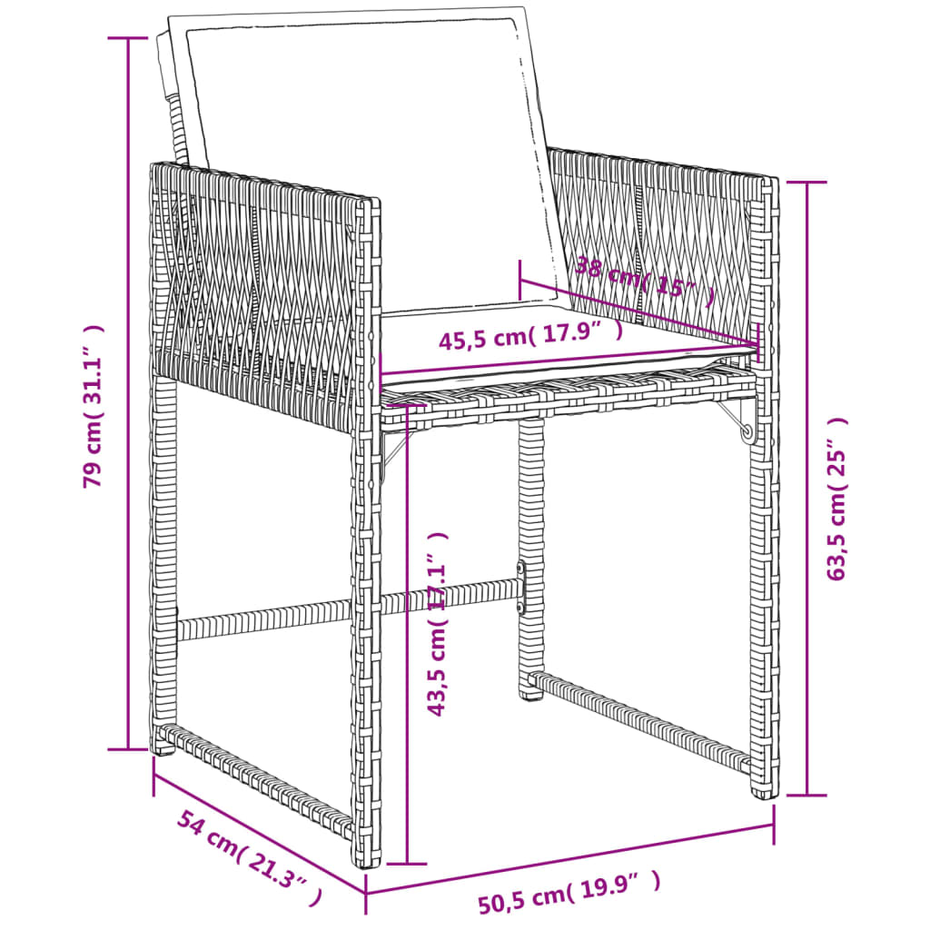 Chaises de jardin 4 pcs avec coussins en polyrotin