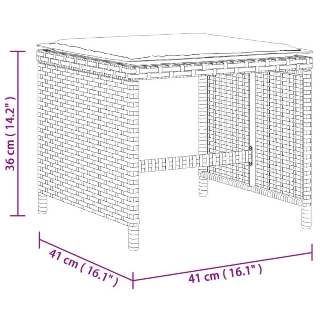 Tuinkrukken 4 st met kussens 41x41x36 cm poly rattan