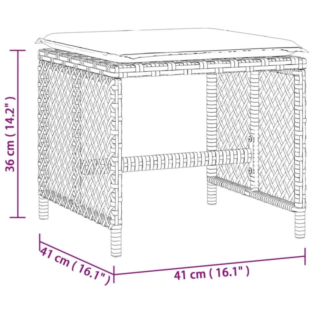 Tuinkrukken 4 st met kussens 41x41x36 cm poly rattan