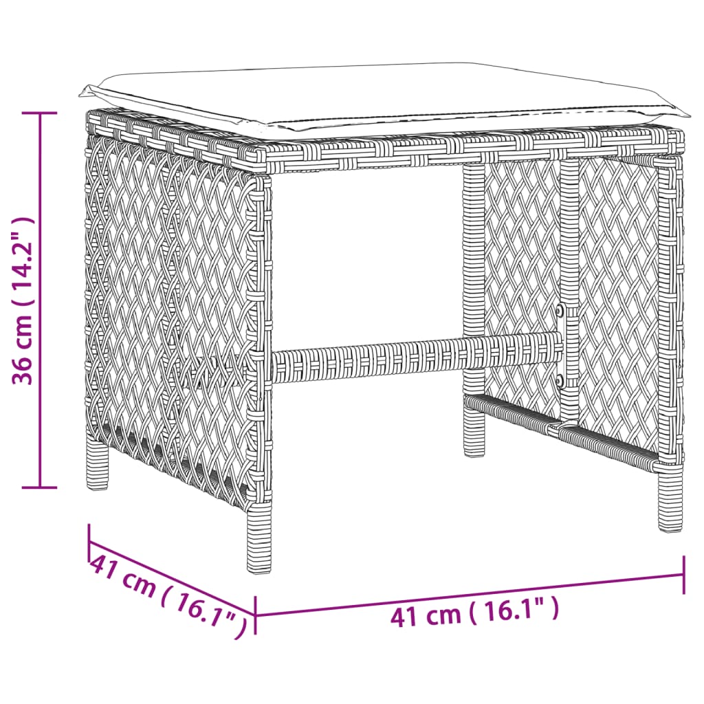 Tabourets de jardin 4 pcs avec coussins 41x41x36 cm poly rotin