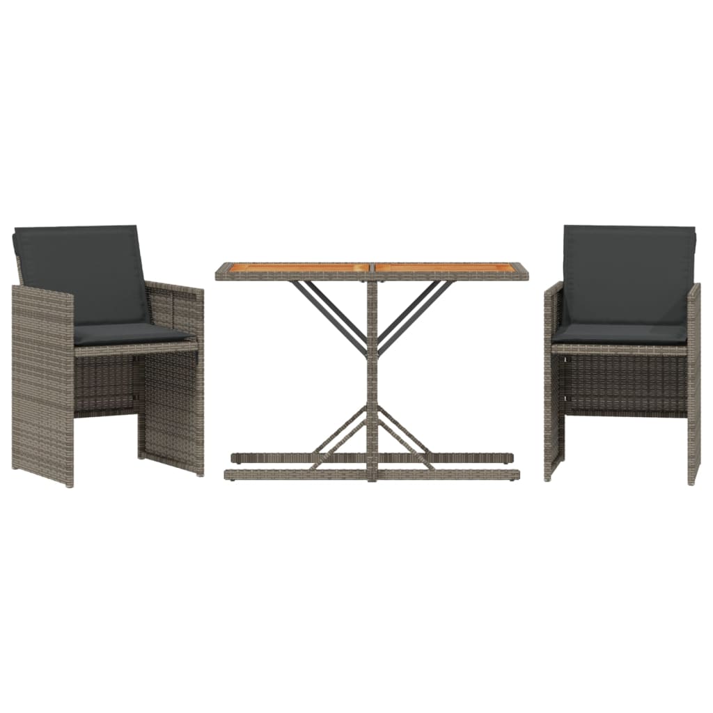 3-delige Bistroset met kussens poly rattan