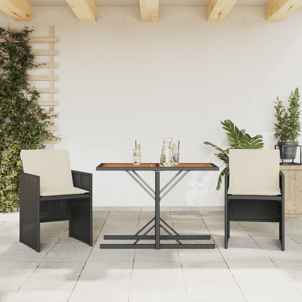 3-delige Bistroset met kussens poly rattan