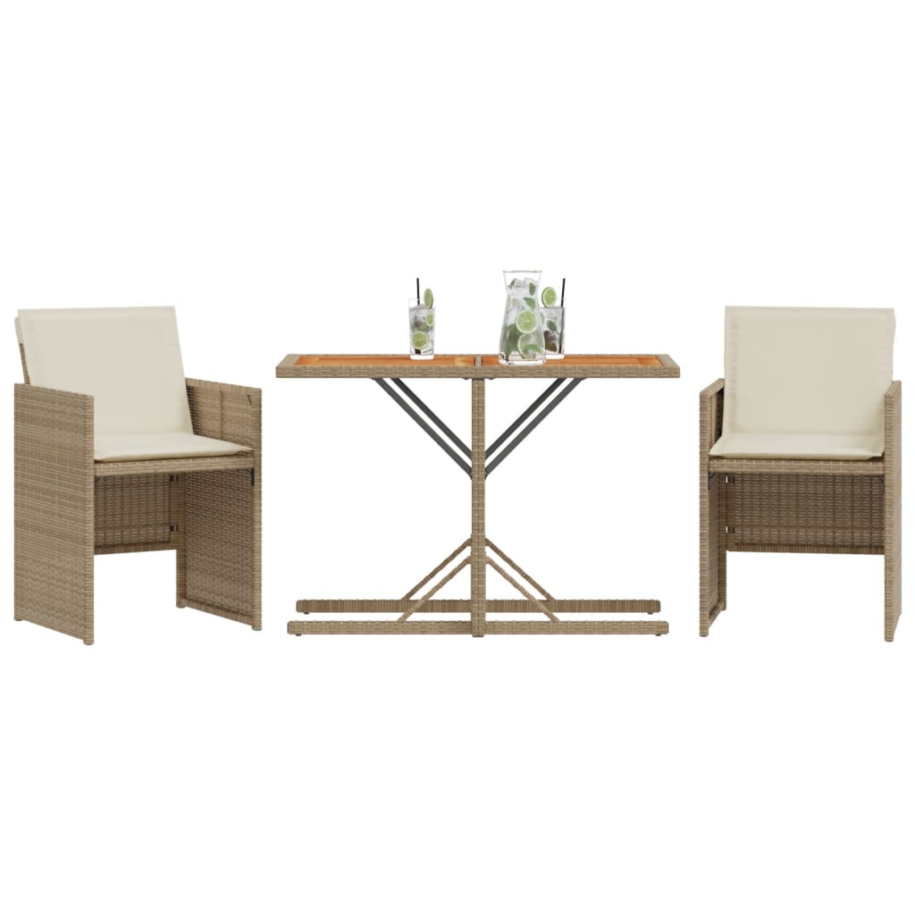 3-delige Bistroset met kussens poly rattan