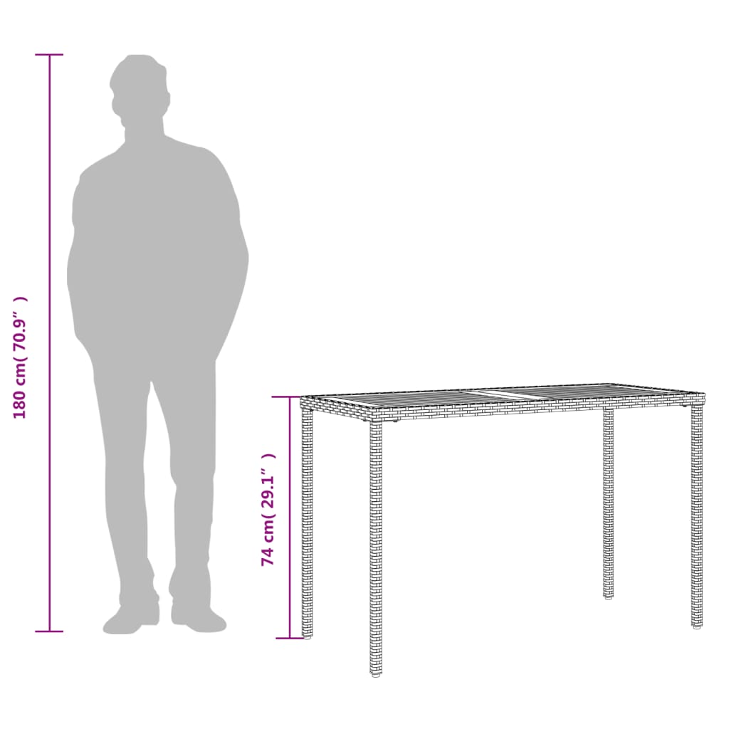 Table de jardin avec plateau en bois d'acacia 115x54x74 cm poly rotin