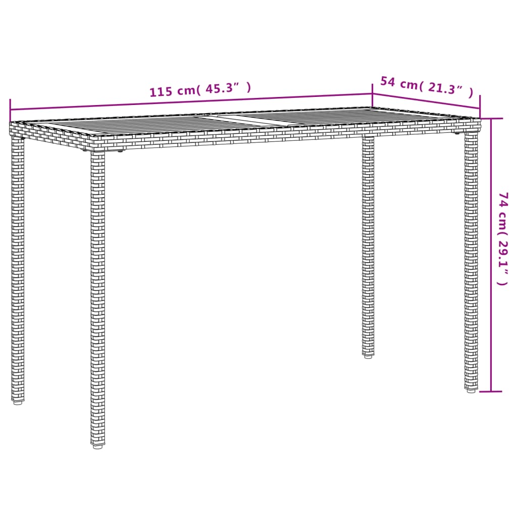 Table de jardin avec plateau en bois d'acacia 115x54x74 cm poly rotin