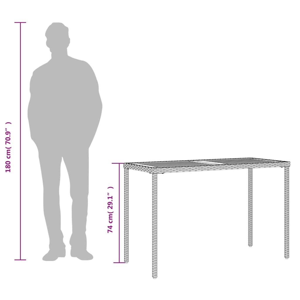 Table de jardin avec plateau en bois d'acacia 115x54x74 cm poly rotin