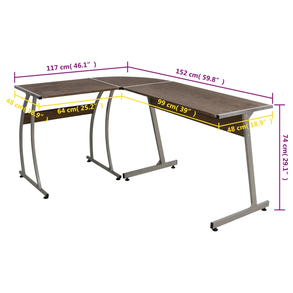 Bureau d'angle en forme de L en chêne