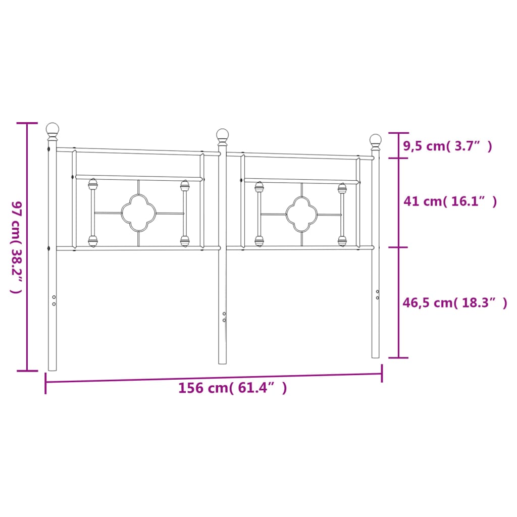 Hoofdbord 107 cm metaal