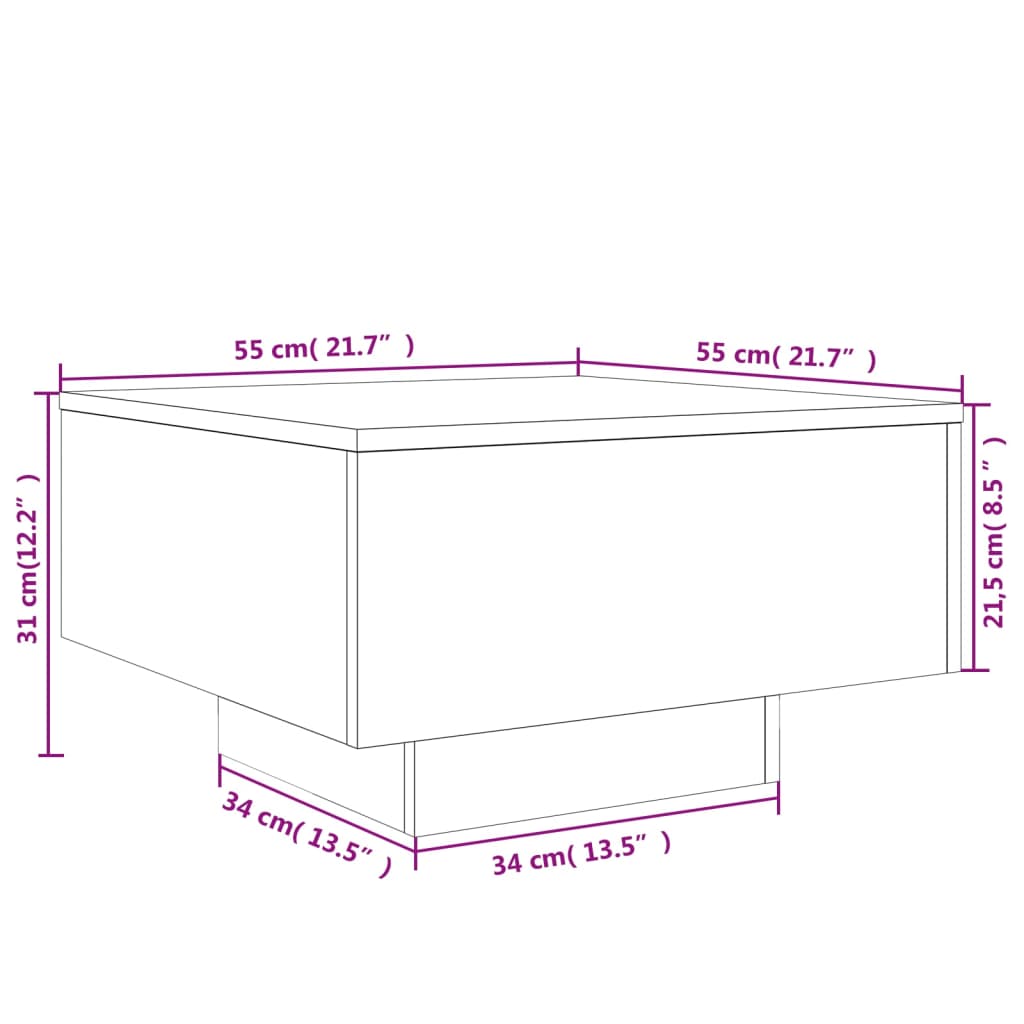 Table basse 80x80x31 cm bois fini, couleur chêne